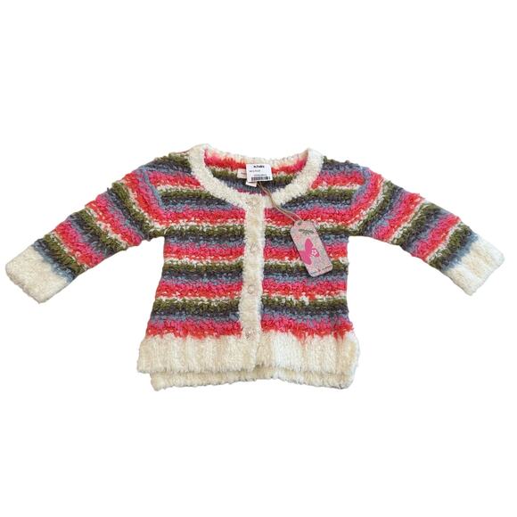 Mimi & Maggie Button Down Rainbow Stripe Fluffy Cardigan Sweater 2T NWT - Picture 1 of 10